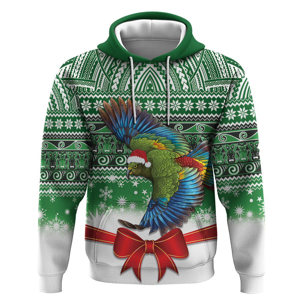 New Zealand Kea Bird Christmas Hoodie Maori Inspired Knitted Patterns LT9 Pullover Hoodie Green - Polynesian Pride