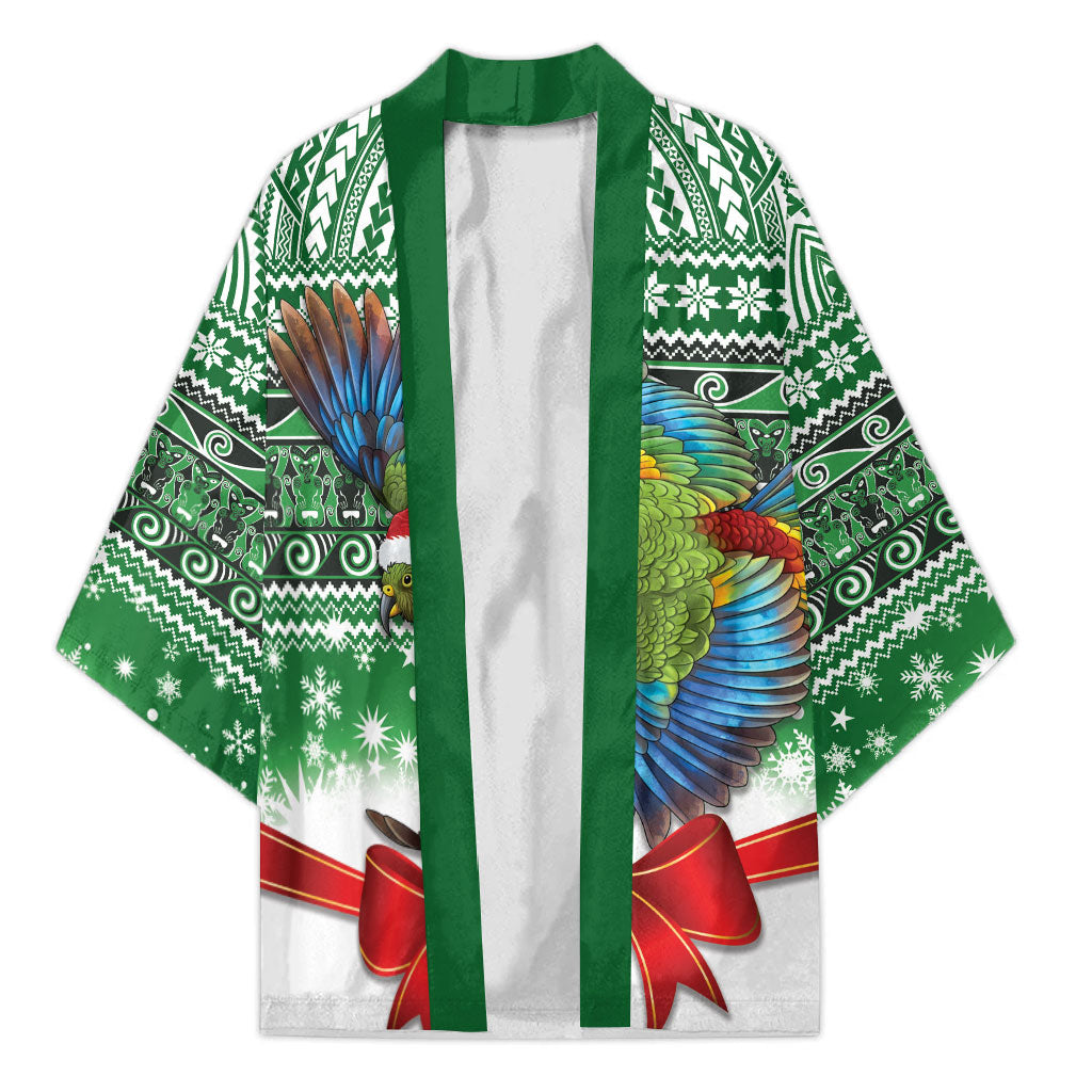 New Zealand Kea Bird Christmas Kimono Maori Inspired Knitted Patterns LT9 Unisex Green - Polynesian Pride