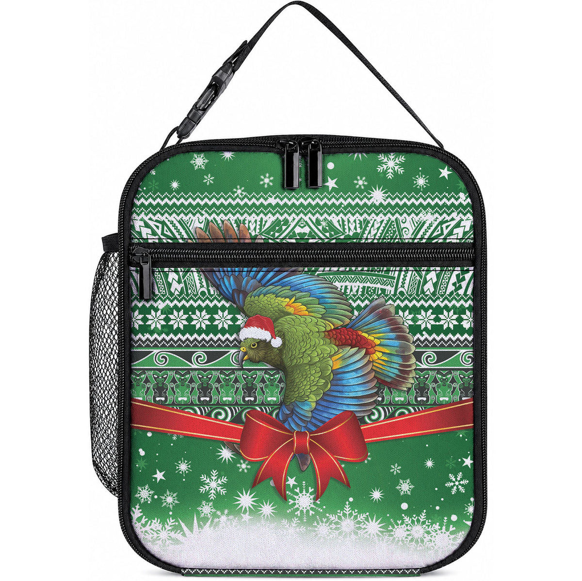 New Zealand Kea Bird Christmas Lunch Bag Maori Inspired Knitted Patterns LT9 10.2 × 8.3 × 4.3 inch Green - Polynesian Pride