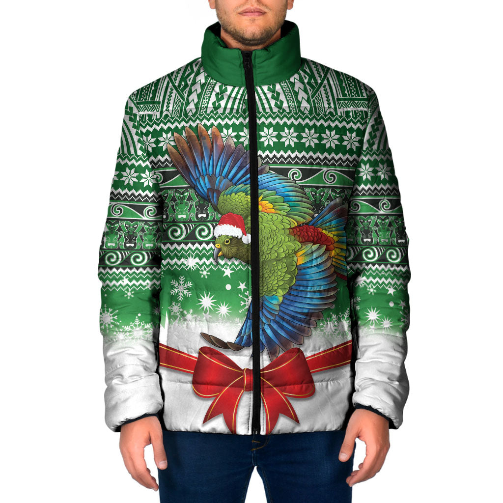 New Zealand Kea Bird Christmas Padded Jacket Maori Inspired Knitted Patterns LT9 Men Green - Polynesian Pride