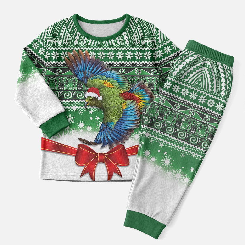New Zealand Kea Bird Christmas Pajama Set Maori Inspired Knitted Patterns LT9 Men Green - Polynesian Pride