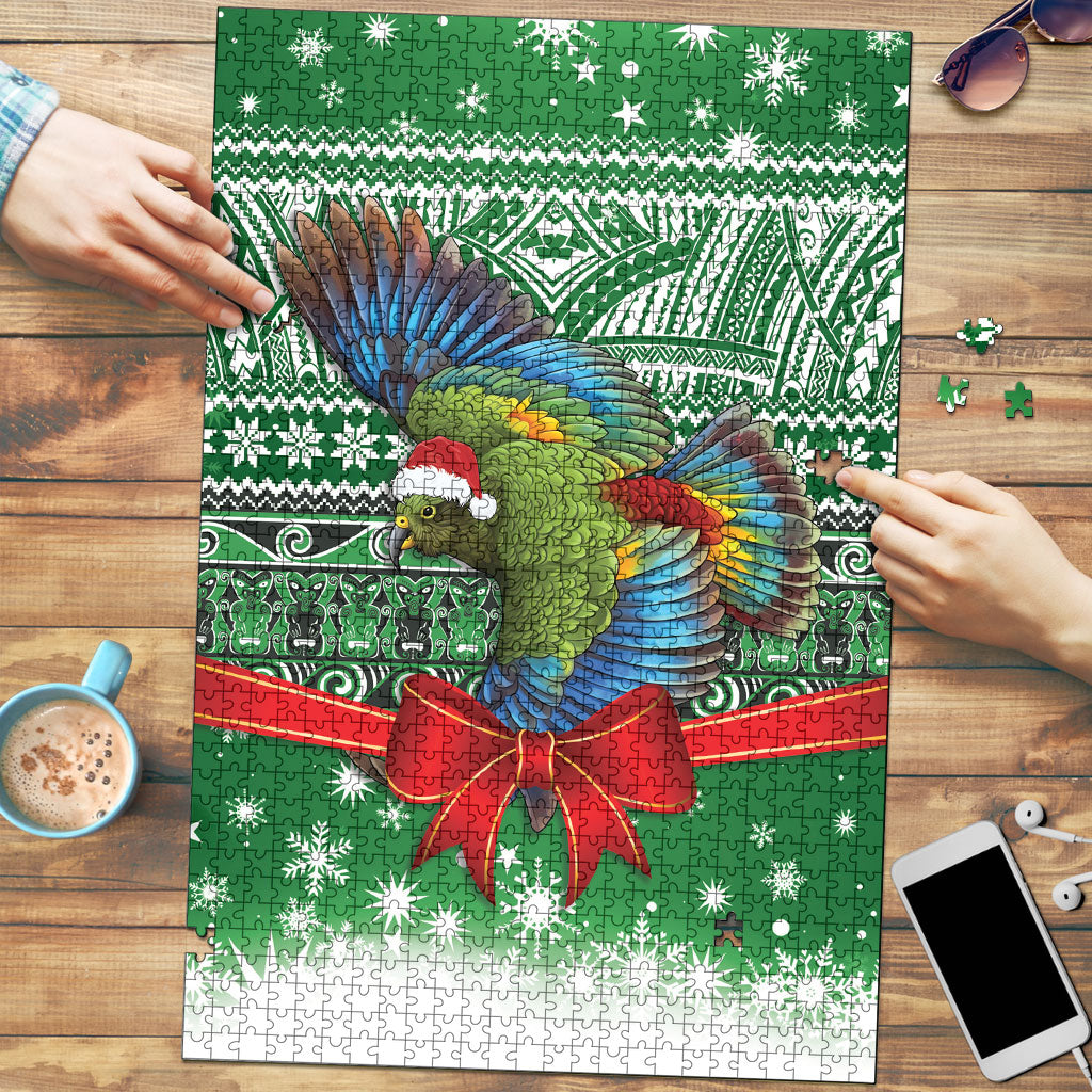 New Zealand Kea Bird Christmas Puzzle Maori Inspired Knitted Patterns LT9 Green - Polynesian Pride