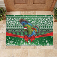 New Zealand Kea Bird Christmas Rubber Doormat Maori Inspired Knitted Patterns LT9 Green - Polynesian Pride