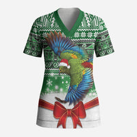 New Zealand Kea Bird Christmas Scrub Top Maori Inspired Knitted Patterns LT9 Adult Green - Polynesian Pride