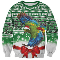 New Zealand Kea Bird Christmas Sweatshirt Maori Inspired Knitted Patterns LT9 Unisex Green - Polynesian Pride