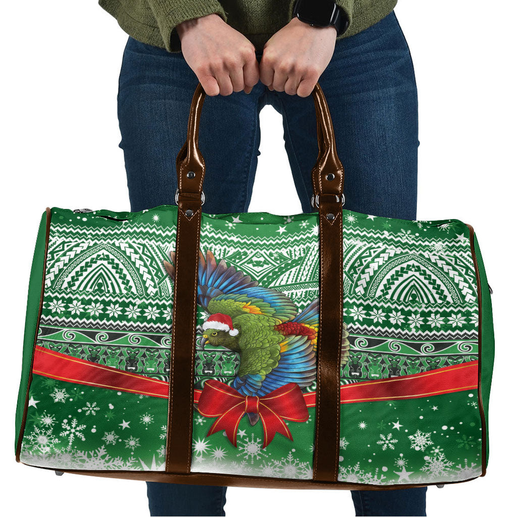 New Zealand Kea Bird Christmas Travel Bag Maori Inspired Knitted Patterns LT9 Green - Polynesian Pride