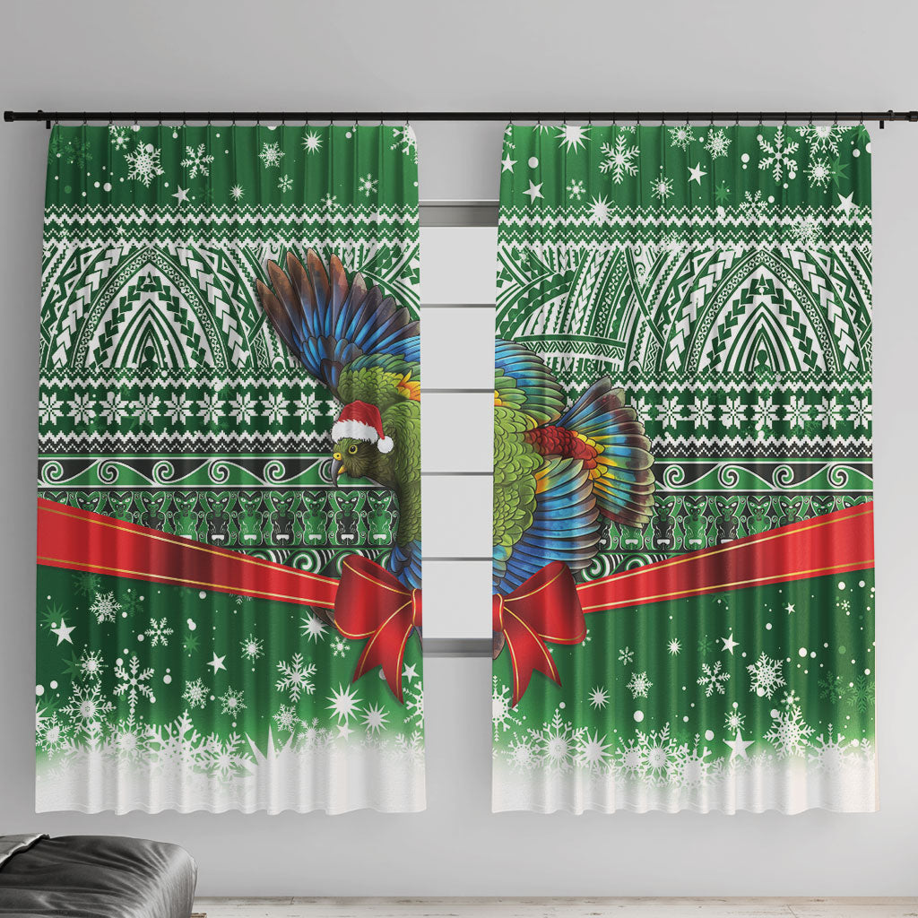 New Zealand Kea Bird Christmas Window Curtain Maori Inspired Knitted Patterns LT9 With Hooks Green - Polynesian Pride