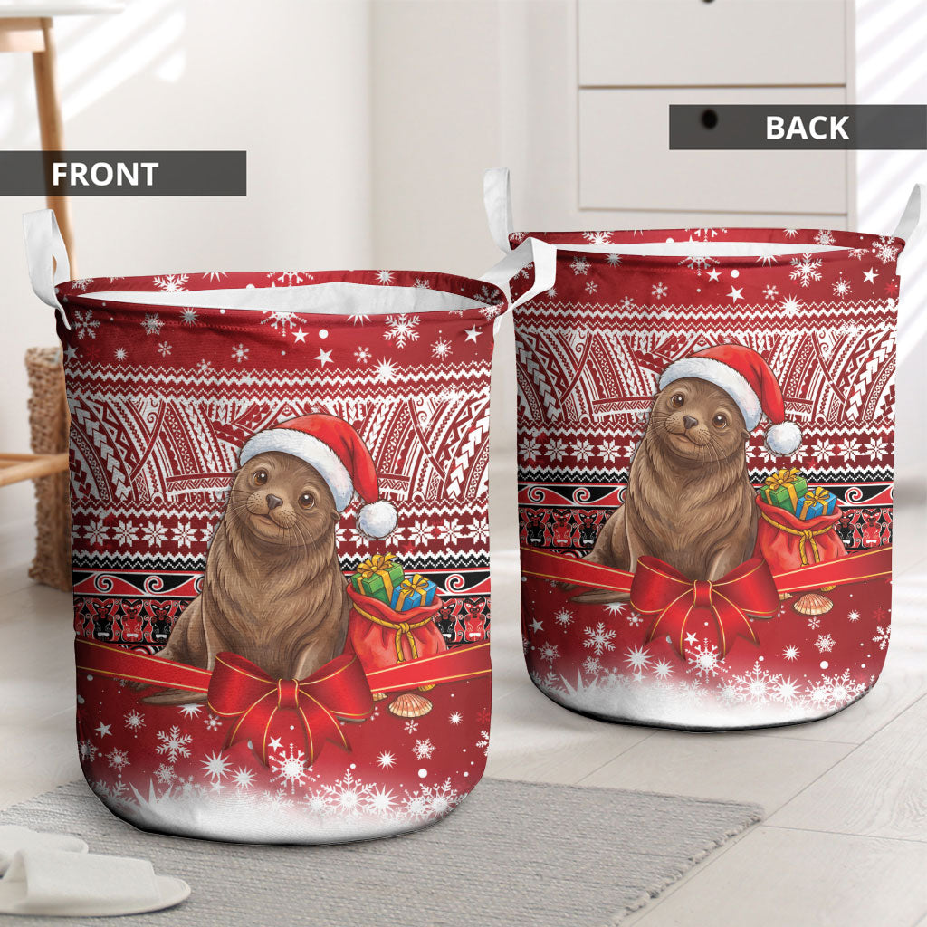 New Zealand Kekeno Seal Christmas Laundry Basket Maori Inspired Knitted Patterns LT9 - Polynesian Pride