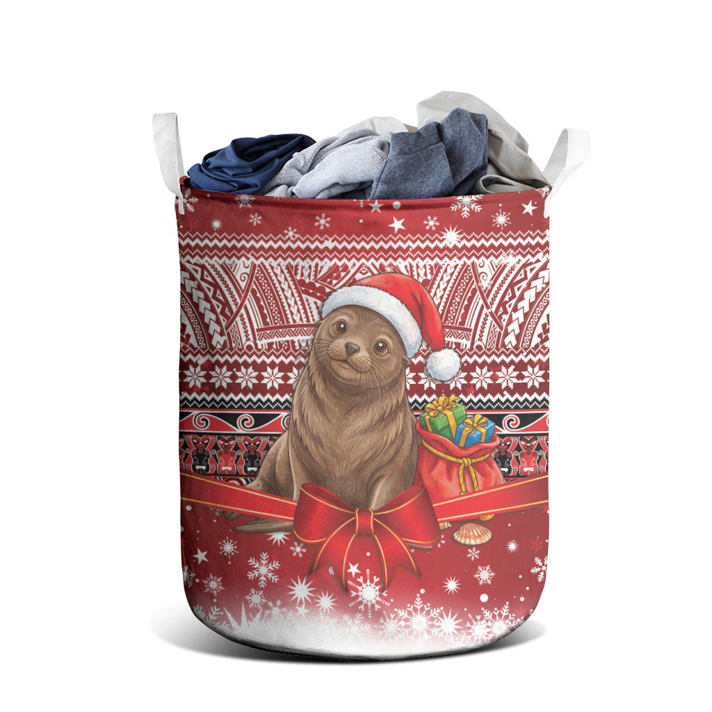New Zealand Kekeno Seal Christmas Laundry Basket Maori Inspired Knitted Patterns LT9 - Polynesian Pride