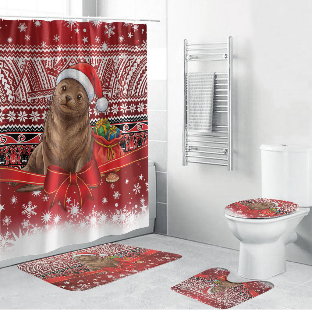 New Zealand Kekeno Seal Christmas Bathroom Set Maori Inspired Knitted Patterns LT9 Bathroom Set (4 pcs) Red - Polynesian Pride