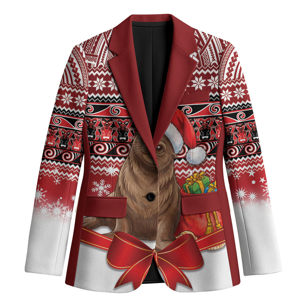 New Zealand Kekeno Seal Christmas Blazer Maori Inspired Knitted Patterns LT9 Unisex Red - Polynesian Pride