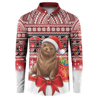 New Zealand Kekeno Seal Christmas Button Sweatshirt Maori Inspired Knitted Patterns LT9 Red - Polynesian Pride