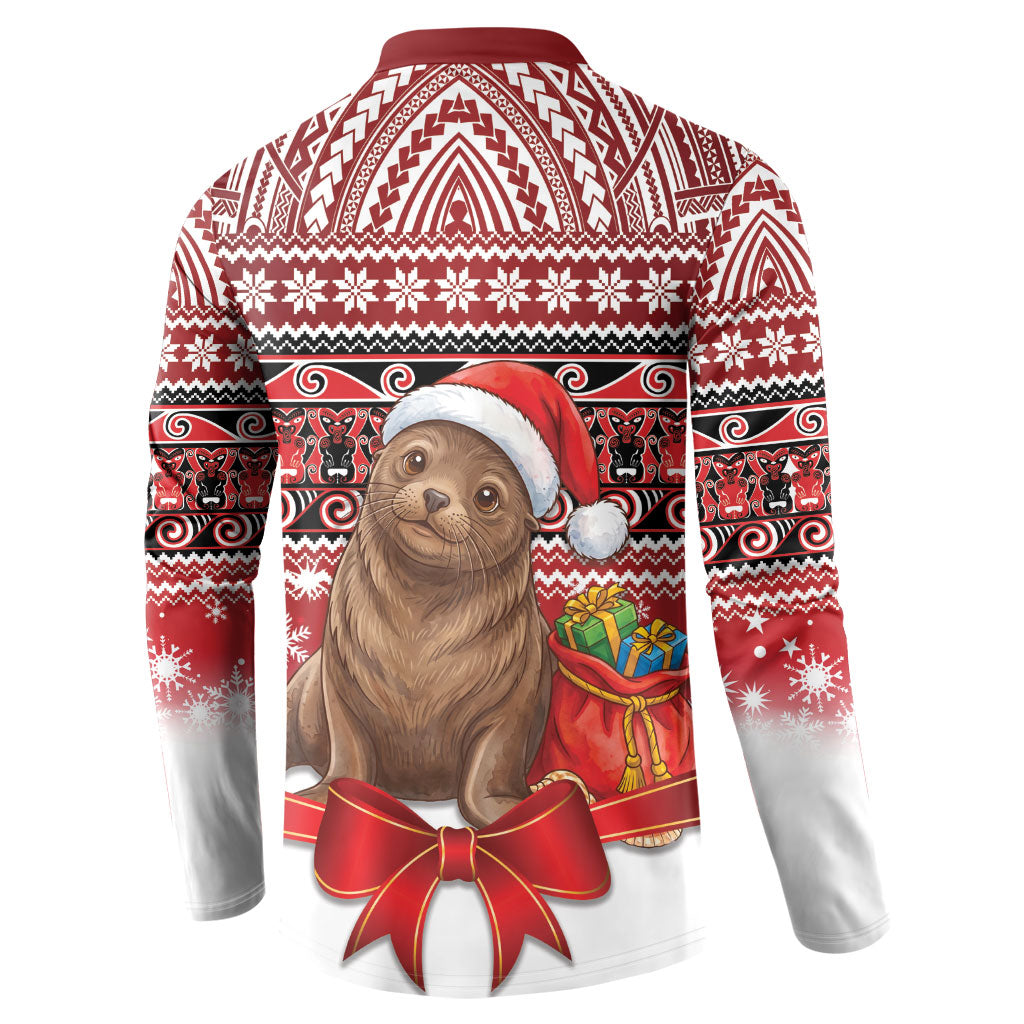 New Zealand Kekeno Seal Christmas Button Sweatshirt Maori Inspired Knitted Patterns LT9 - Polynesian Pride
