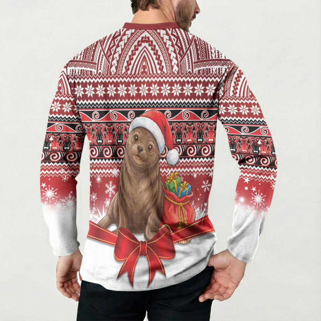 New Zealand Kekeno Seal Christmas Button Sweatshirt Maori Inspired Knitted Patterns LT9 - Polynesian Pride
