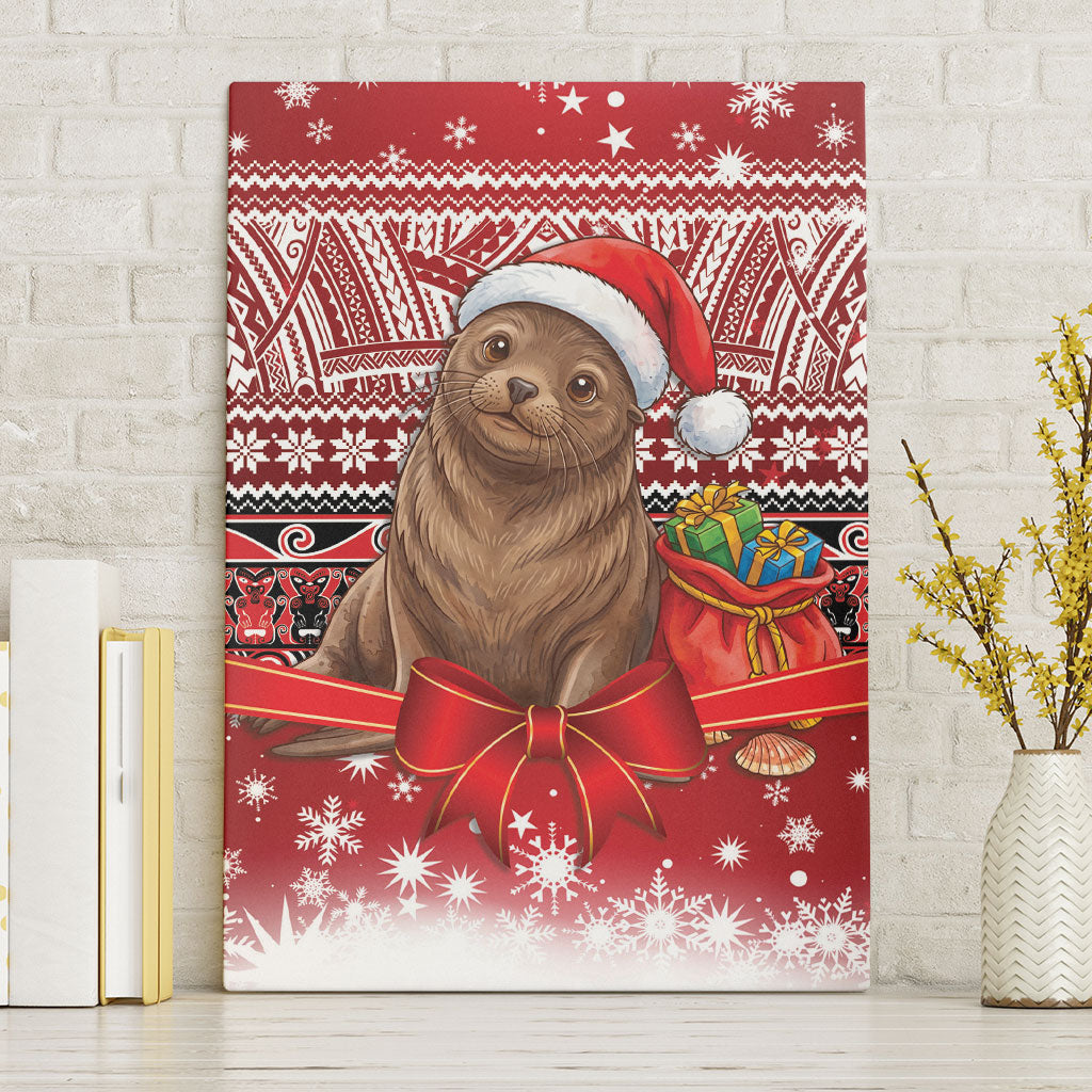 New Zealand Kekeno Seal Christmas Canvas Wall Art Maori Inspired Knitted Patterns LT9 Without Frame Red - Polynesian Pride