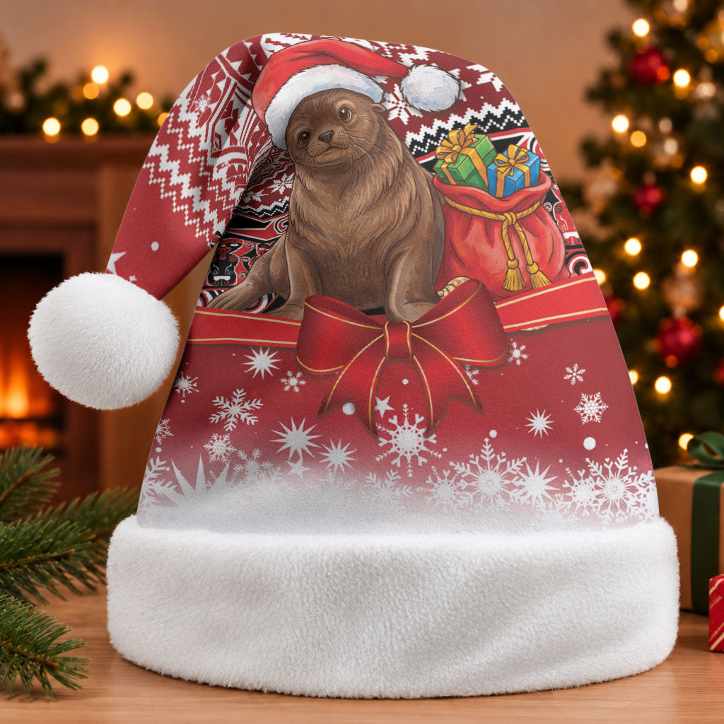 New Zealand Kekeno Seal Christmas Santa Hat Maori Inspired Knitted Patterns LT9 Without Fur Red - Polynesian Pride