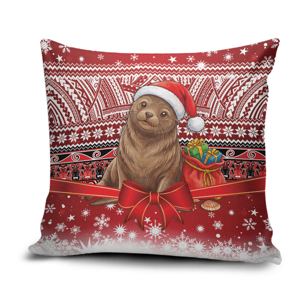 New Zealand Kekeno Seal Christmas Pillow Cover Maori Inspired Knitted Patterns LT9 Red - Polynesian Pride