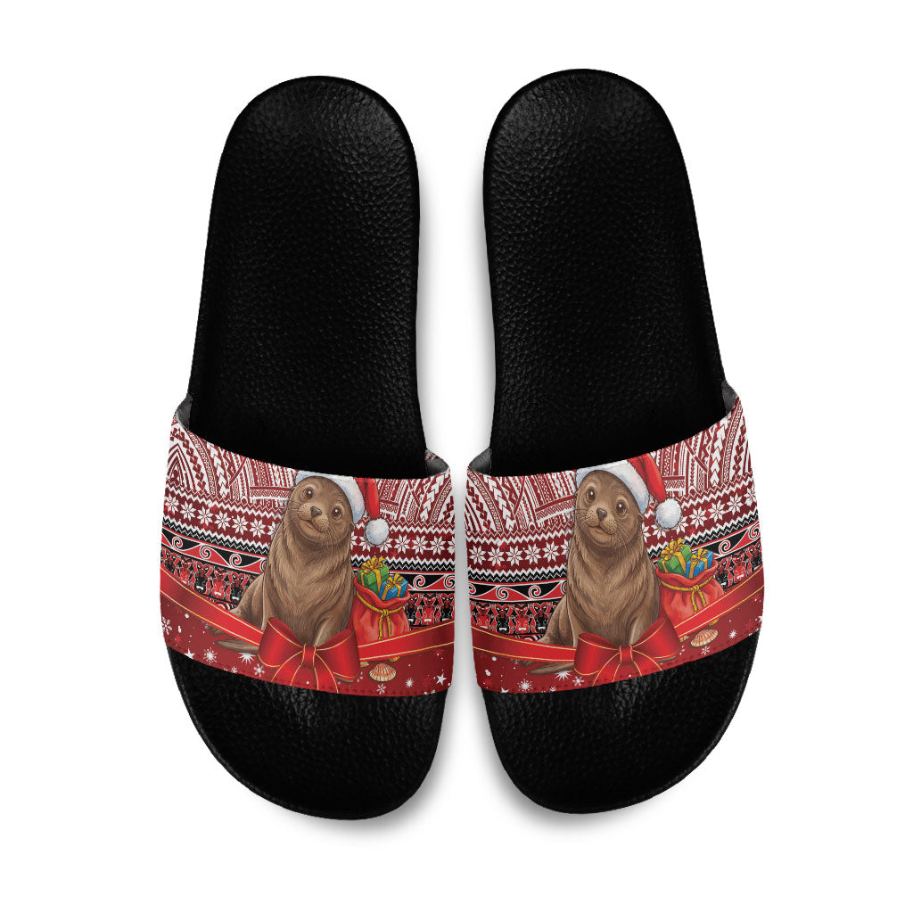 New Zealand Kekeno Seal Christmas Slide Sandals Maori Inspired Knitted Patterns LT9 Red - Polynesian Pride