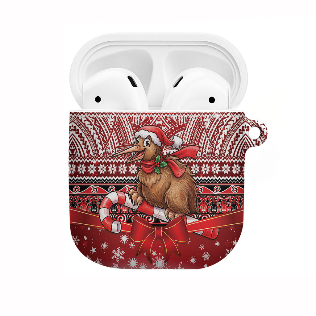 New Zealand Kiwi Bird Christmas AirPods Case Maori Inspired Knitted Patterns LT9 Red - Polynesian Pride