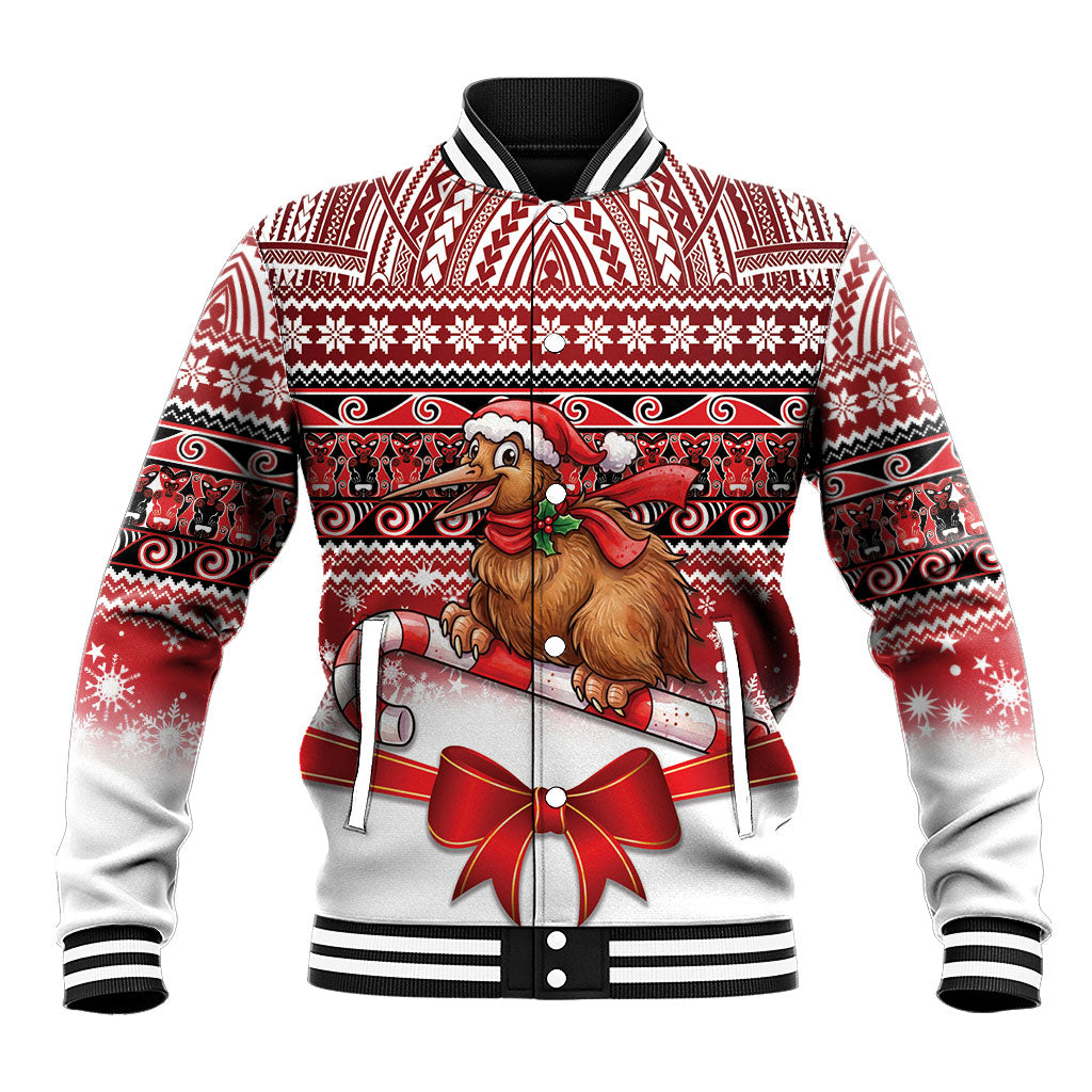 New Zealand Kiwi Bird Christmas Baseball Jacket Maori Inspired Knitted Patterns LT9 Unisex Red - Polynesian Pride