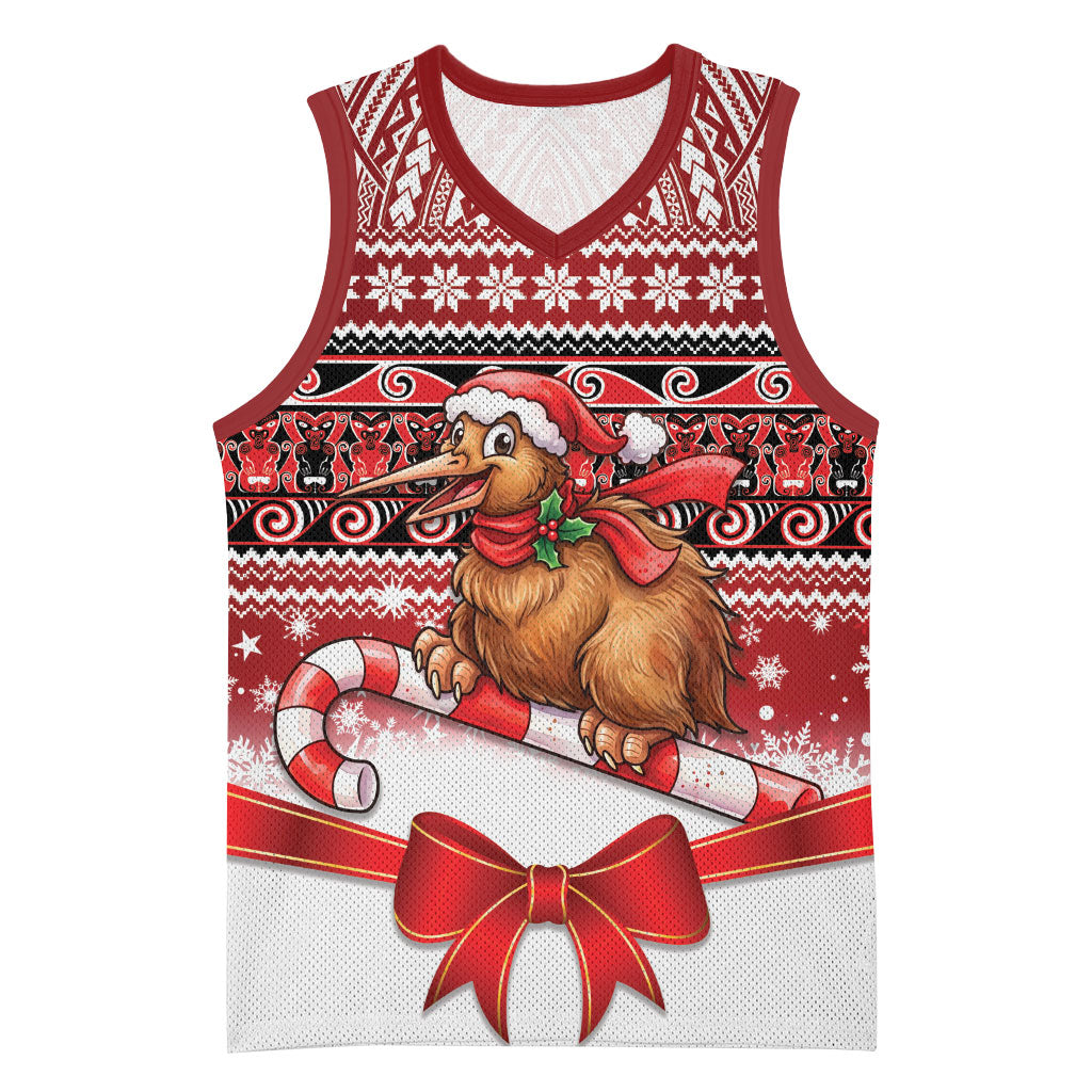 New Zealand Kiwi Bird Christmas Basketball Jersey Maori Inspired Knitted Patterns LT9 Unisex Red - Polynesian Pride