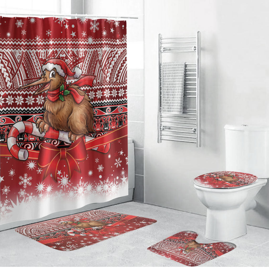 New Zealand Kiwi Bird Christmas Bathroom Set Maori Inspired Knitted Patterns LT9 Bathroom Set (4 pcs) Red - Polynesian Pride
