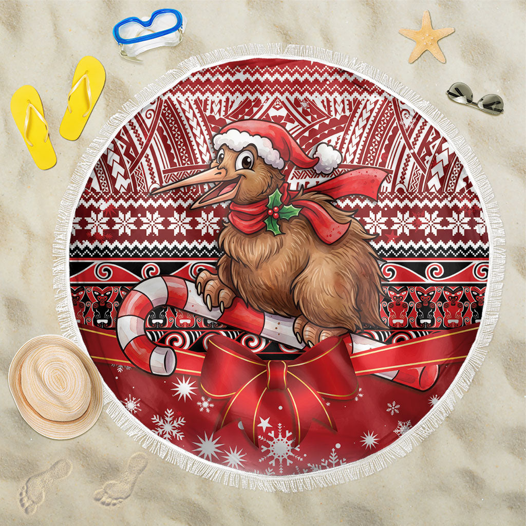 New Zealand Kiwi Bird Christmas Beach Blanket Maori Inspired Knitted Patterns LT9 One Size 150cm Red - Polynesian Pride