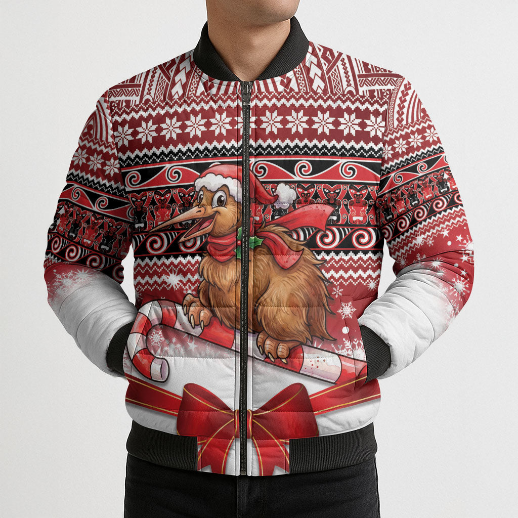 New Zealand Kiwi Bird Christmas Bomber Puffer Jacket Maori Inspired Knitted Patterns LT9 - Polynesian Pride