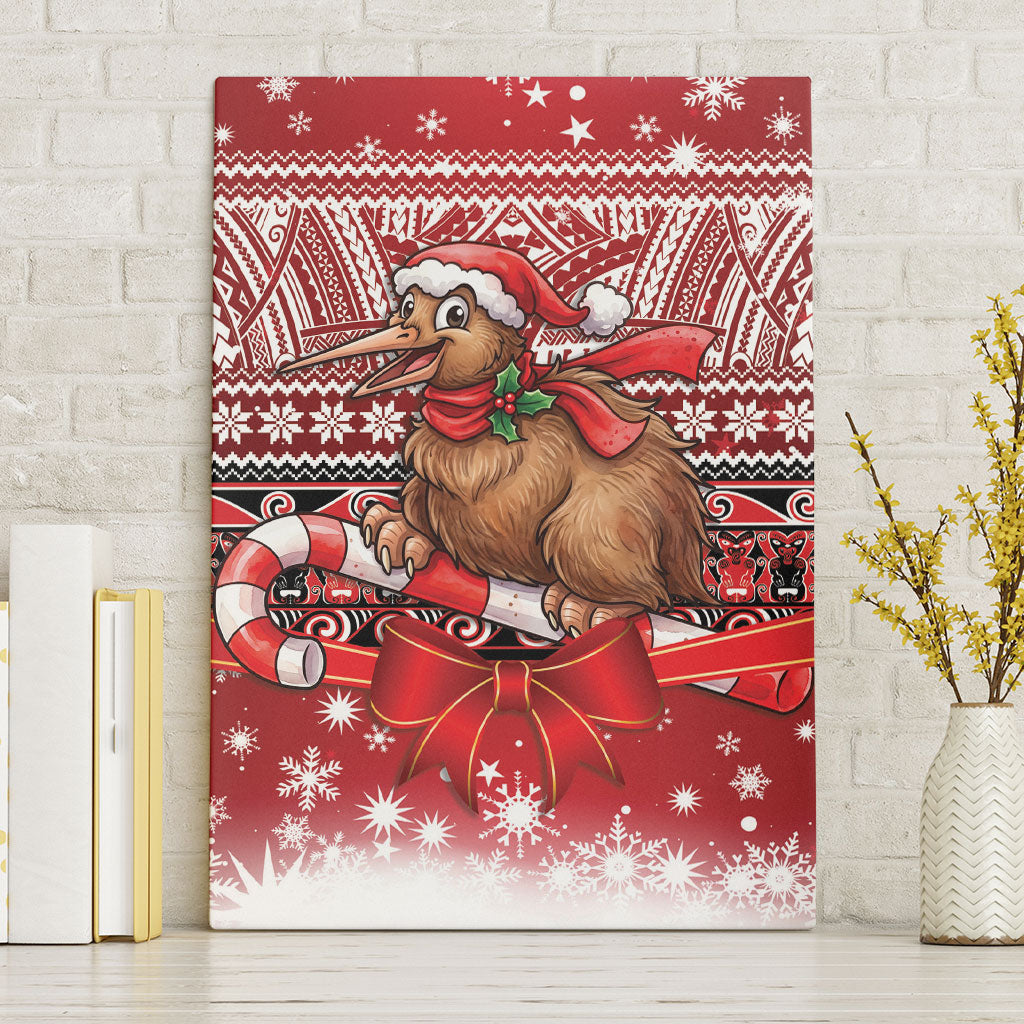 New Zealand Kiwi Bird Christmas Canvas Wall Art Maori Inspired Knitted Patterns LT9 Without Frame Red - Polynesian Pride
