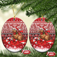 New Zealand Kiwi Bird Christmas Ceramic Ornament Maori Inspired Knitted Patterns LT9 Oval Red - Polynesian Pride