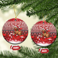 New Zealand Kiwi Bird Christmas Ceramic Ornament Maori Inspired Knitted Patterns LT9 Circle Red - Polynesian Pride