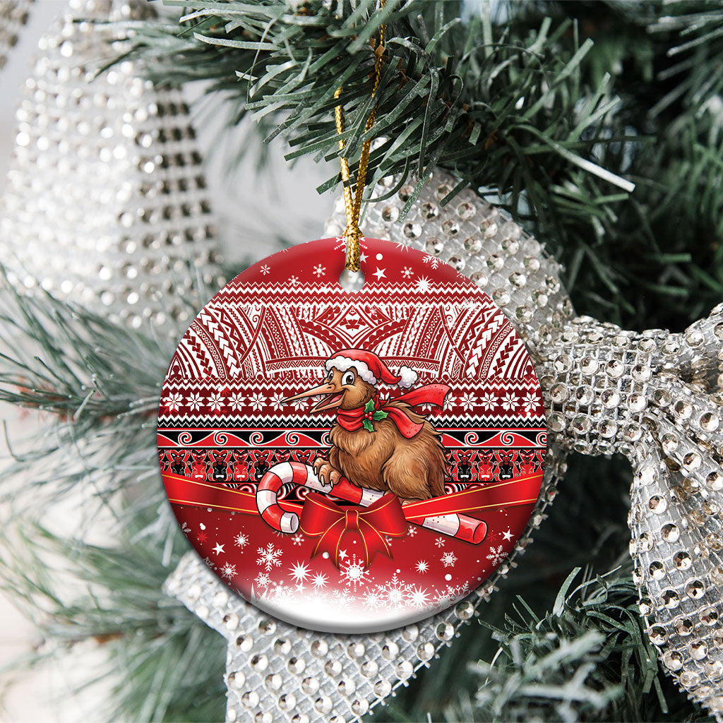New Zealand Kiwi Bird Christmas Ceramic Ornament Maori Inspired Knitted Patterns LT9 - Polynesian Pride