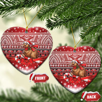 New Zealand Kiwi Bird Christmas Ceramic Ornament Maori Inspired Knitted Patterns LT9 Heart Red - Polynesian Pride