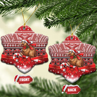 New Zealand Kiwi Bird Christmas Ceramic Ornament Maori Inspired Knitted Patterns LT9 Snow Flake Red - Polynesian Pride
