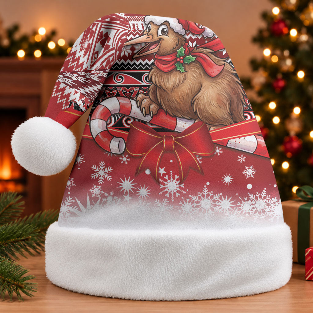 New Zealand Kiwi Bird Christmas Santa Hat Maori Inspired Knitted Patterns LT9 Without Fur Red - Polynesian Pride