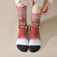New Zealand Kiwi Bird Christmas Crew Socks Maori Inspired Knitted Patterns LT9 Crew Socks Red - Polynesian Pride