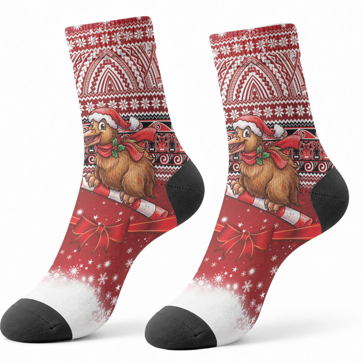 New Zealand Kiwi Bird Christmas Crew Socks Maori Inspired Knitted Patterns LT9 - Polynesian Pride