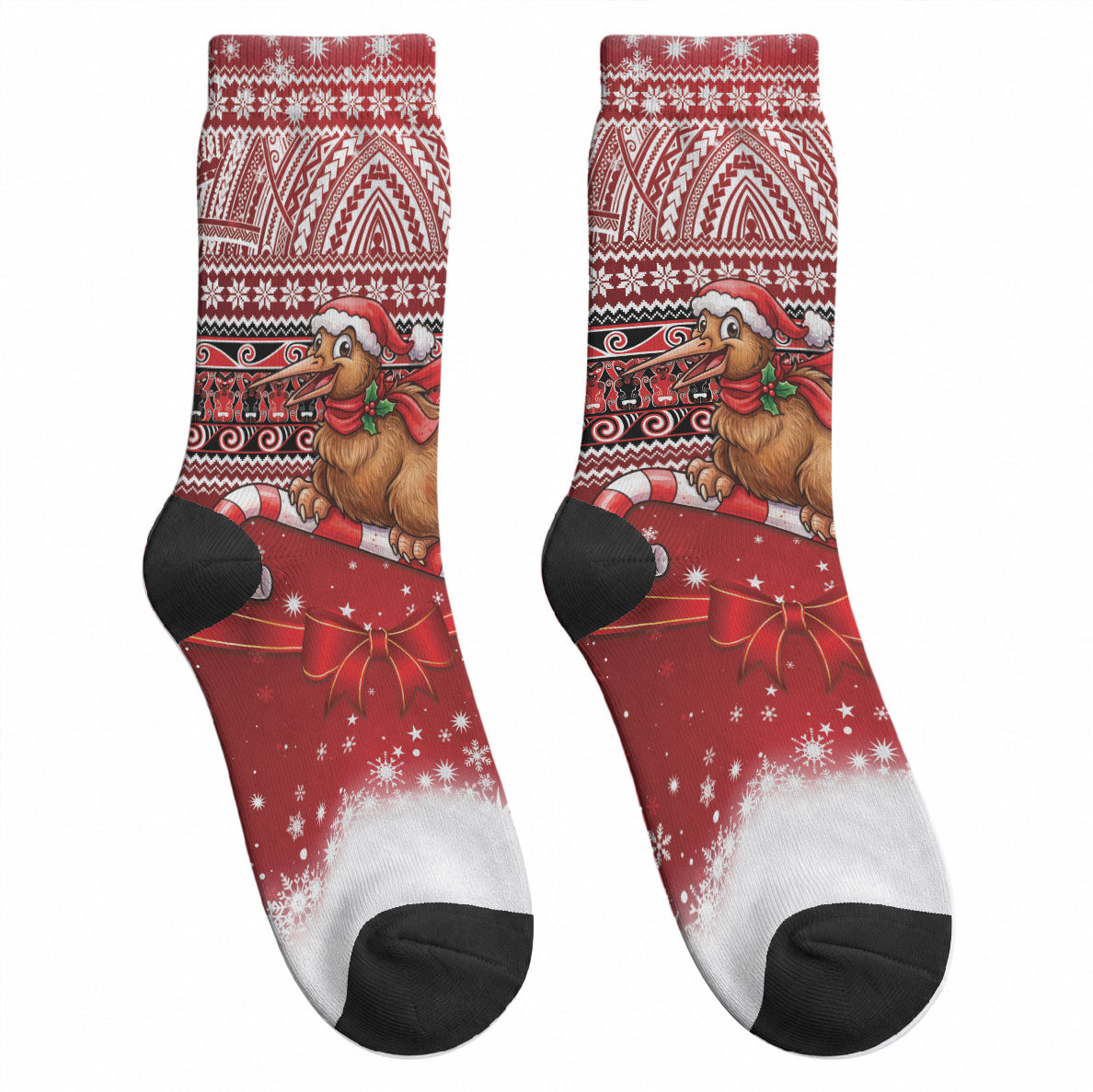 New Zealand Kiwi Bird Christmas Crew Socks Maori Inspired Knitted Patterns LT9 - Polynesian Pride