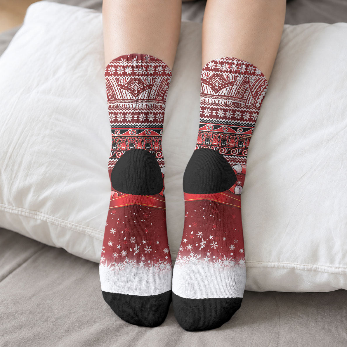 New Zealand Kiwi Bird Christmas Crew Socks Maori Inspired Knitted Patterns LT9 - Polynesian Pride