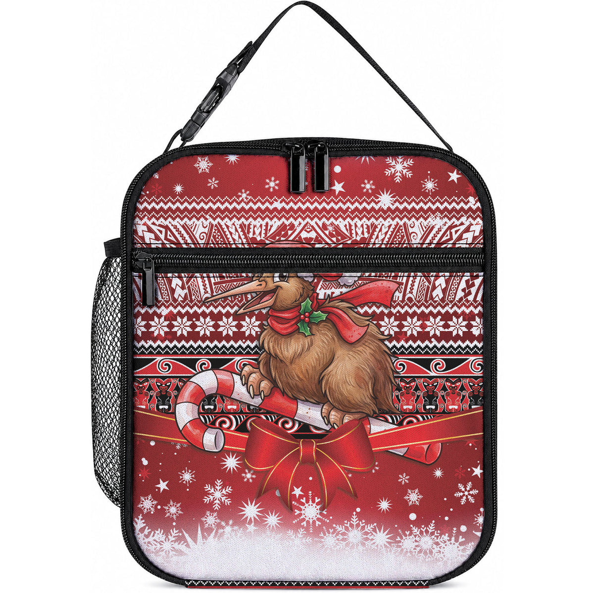 New Zealand Kiwi Bird Christmas Lunch Bag Maori Inspired Knitted Patterns LT9 10.2 × 8.3 × 4.3 inch Red - Polynesian Pride