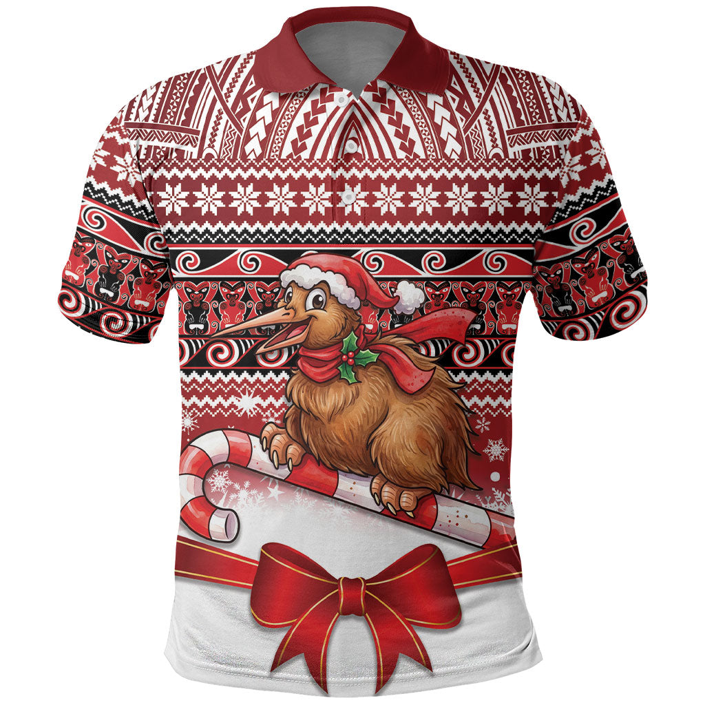 New Zealand Kiwi Bird Christmas Polo Shirt Maori Inspired Knitted Patterns LT9 Red - Polynesian Pride