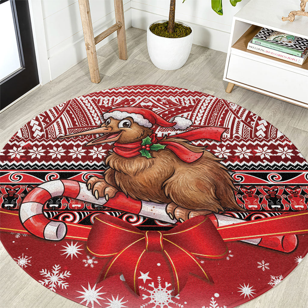 New Zealand Kiwi Bird Christmas Round Carpet Maori Inspired Knitted Patterns LT9 Red - Polynesian Pride
