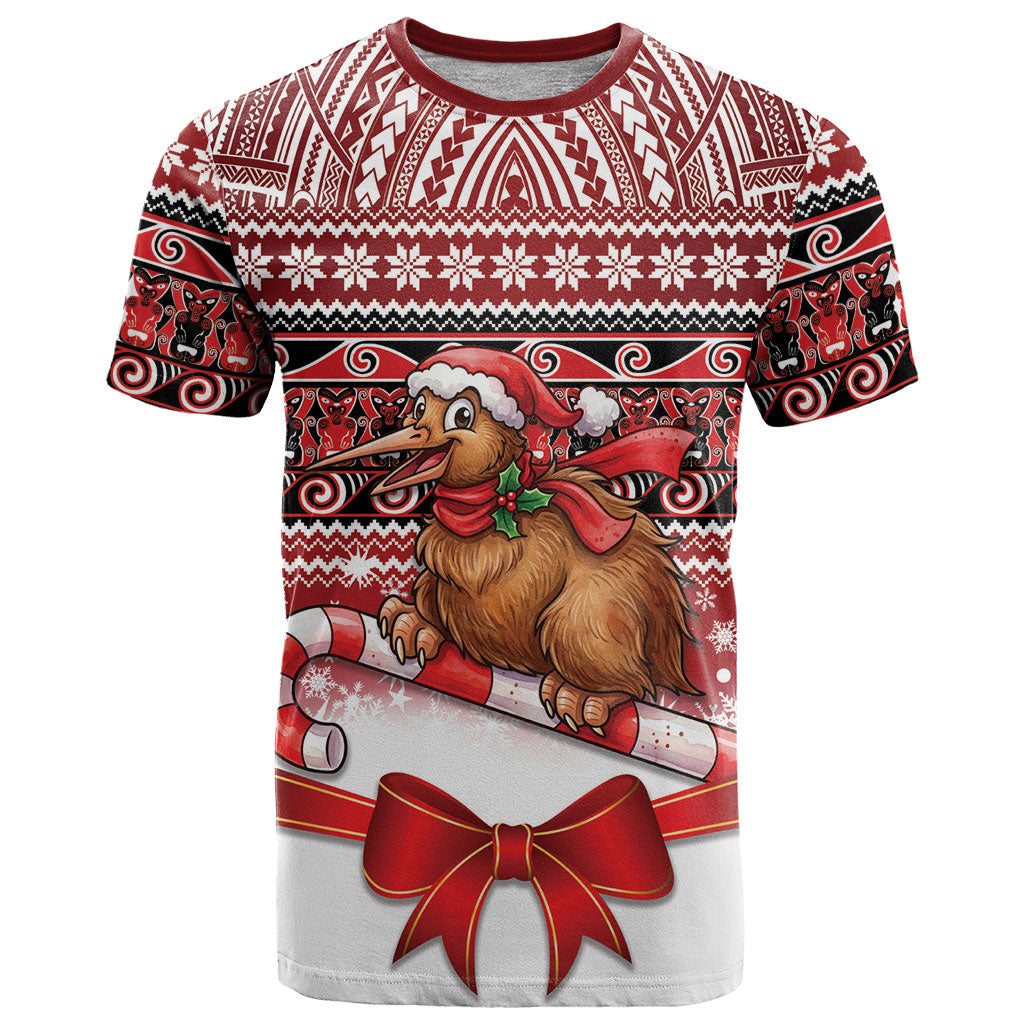 New Zealand Kiwi Bird Christmas T Shirt Maori Inspired Knitted Patterns LT9 Red - Polynesian Pride