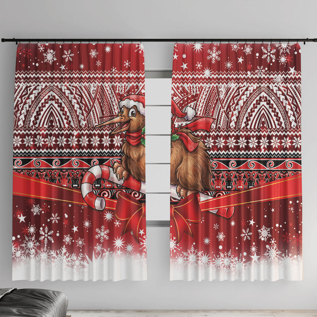 New Zealand Kiwi Bird Christmas Window Curtain Maori Inspired Knitted Patterns LT9 With Hooks Red - Polynesian Pride