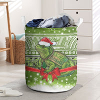 New Zealand Tuatara Christmas Laundry Basket Maori Inspired Knitted Patterns LT9 Green - Polynesian Pride