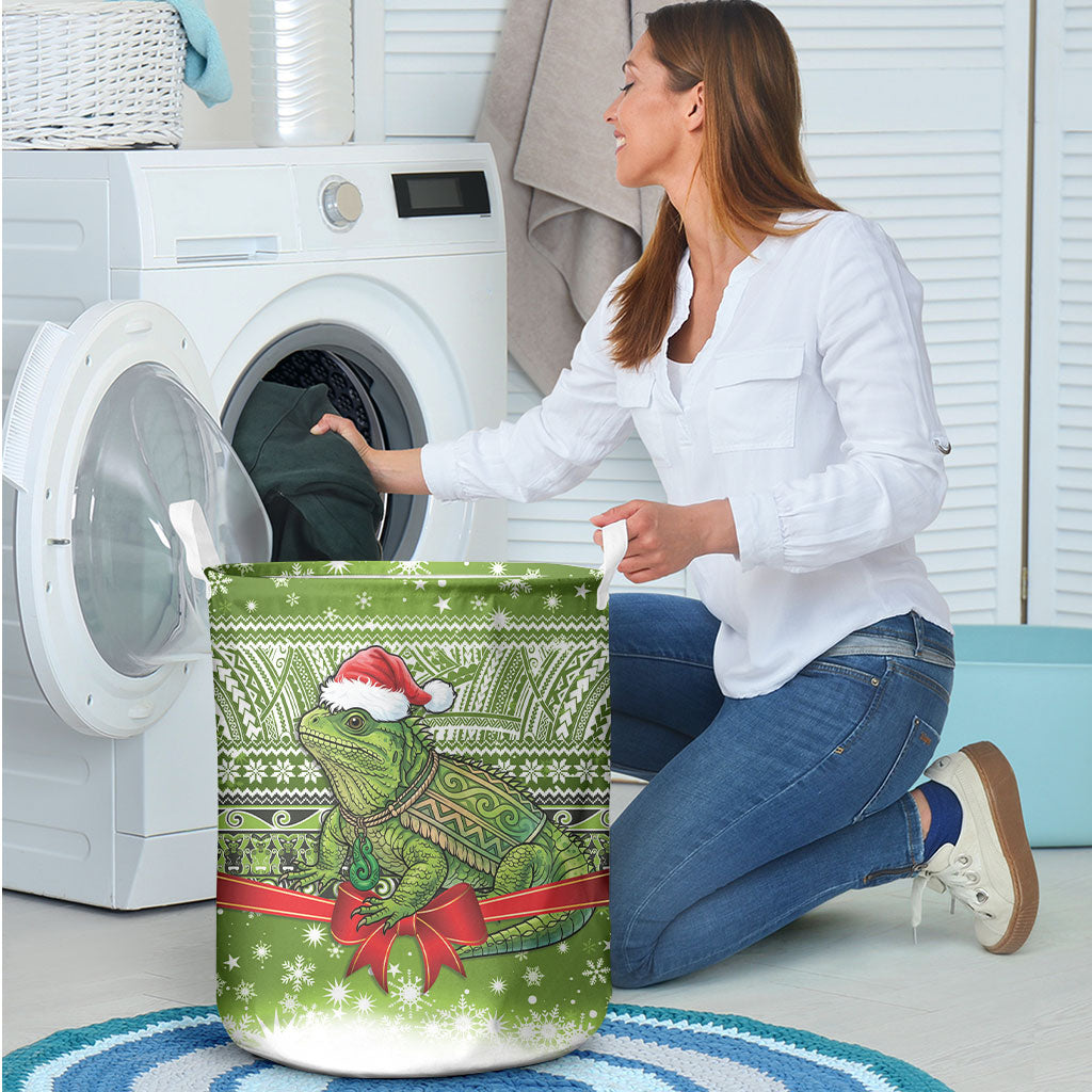 New Zealand Tuatara Christmas Laundry Basket Maori Inspired Knitted Patterns LT9 - Polynesian Pride