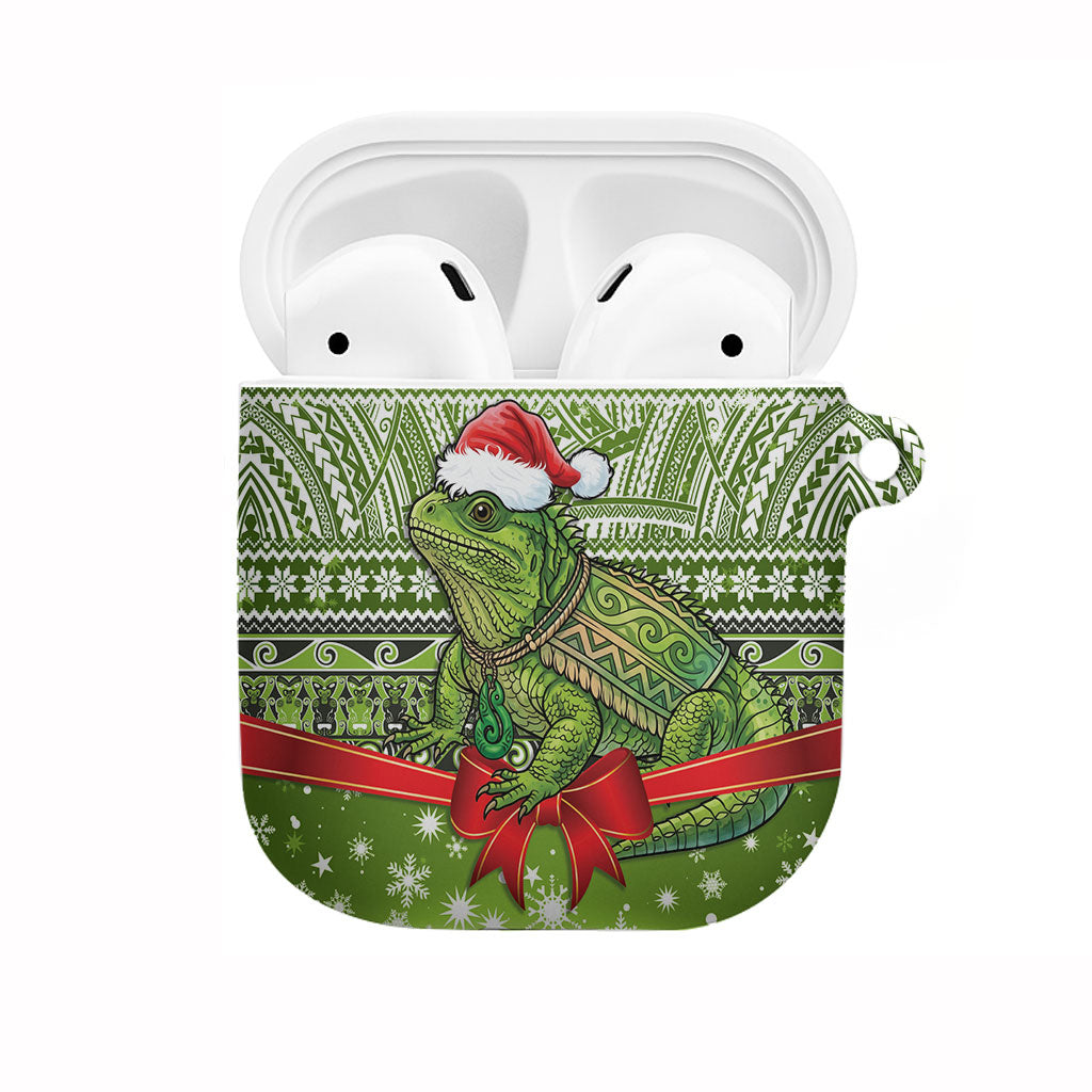 New Zealand Tuatara Christmas AirPods Case Maori Inspired Knitted Patterns LT9 Green - Polynesian Pride