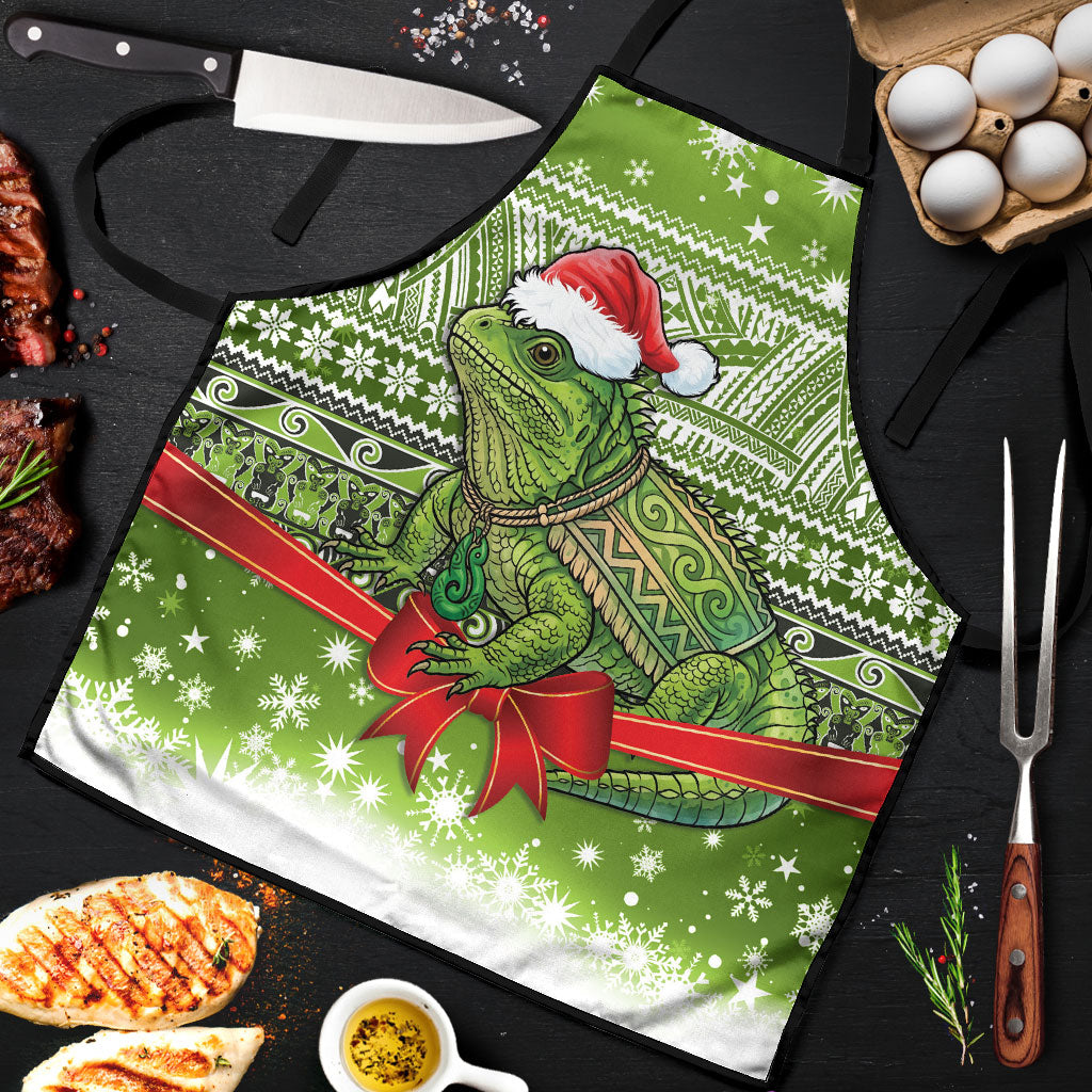 New Zealand Tuatara Christmas Apron Maori Inspired Knitted Patterns LT9 Green - Polynesian Pride