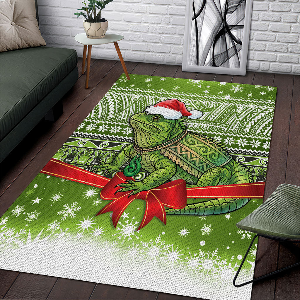 New Zealand Tuatara Christmas Area Rug Maori Inspired Knitted Patterns LT9 Green - Polynesian Pride