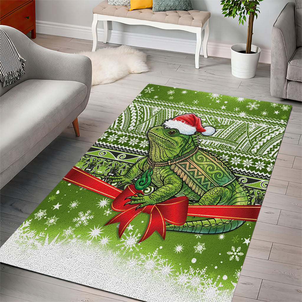 New Zealand Tuatara Christmas Area Rug Maori Inspired Knitted Patterns LT9 - Polynesian Pride